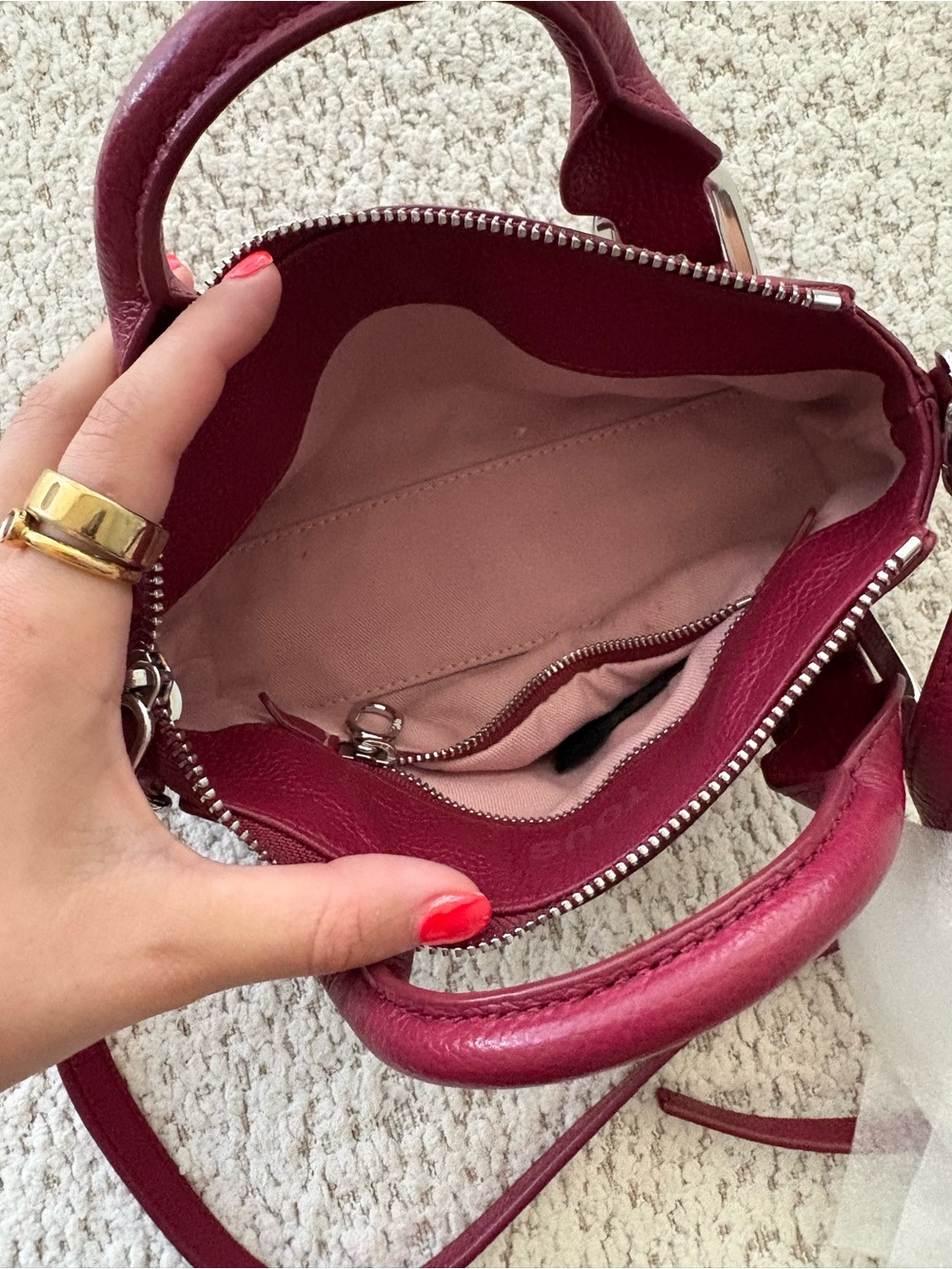 TOUS SMALL BURGUNDY-COLORED LEATHER BOWLING BAG - Picture 5 of 7